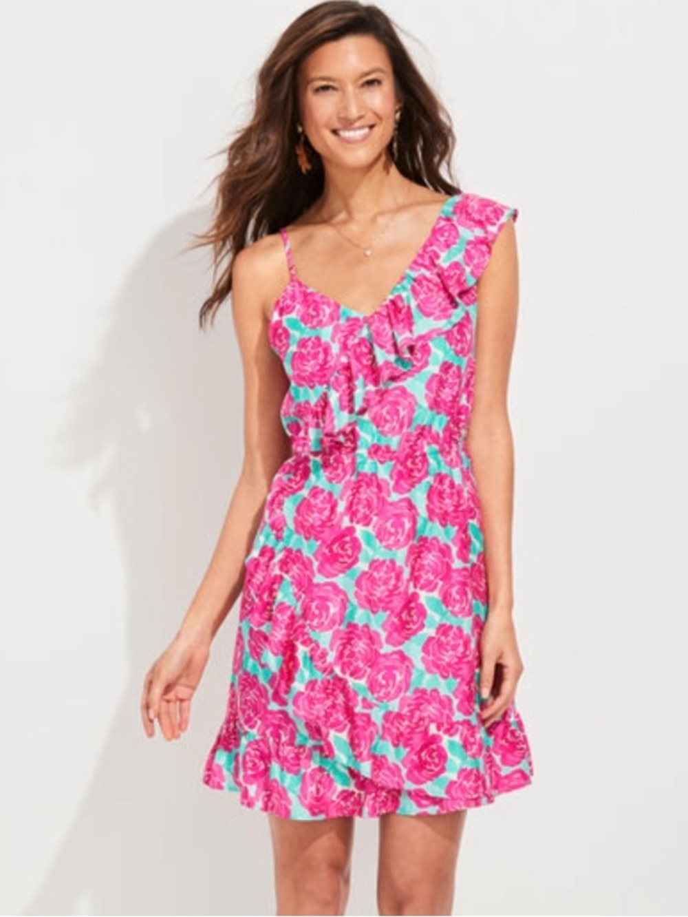 Vineyard Vines Derby Painted Rose Ruffle Floral Dress Size 16